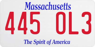 MA license plate 445OL3