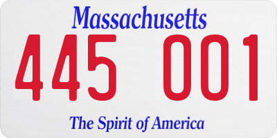 MA license plate 445OO1