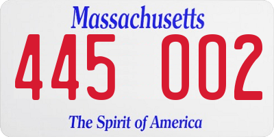 MA license plate 445OO2