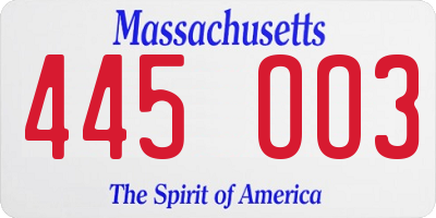MA license plate 445OO3