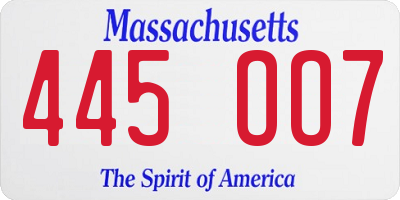 MA license plate 445OO7