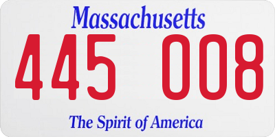 MA license plate 445OO8