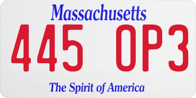 MA license plate 445OP3