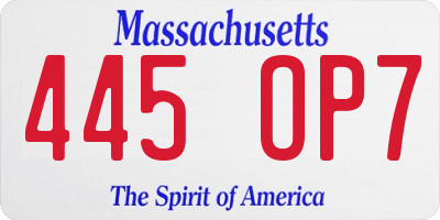 MA license plate 445OP7