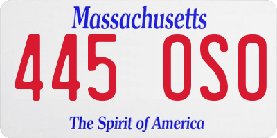 MA license plate 445OS0