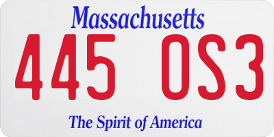 MA license plate 445OS3