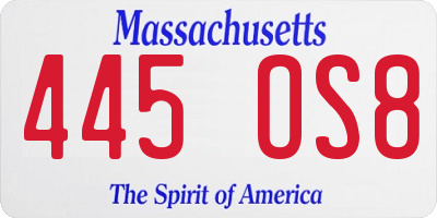 MA license plate 445OS8