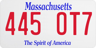 MA license plate 445OT7