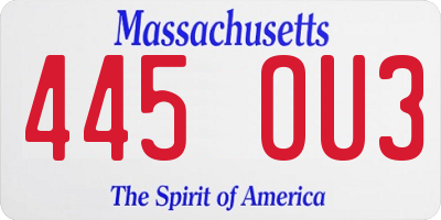 MA license plate 445OU3