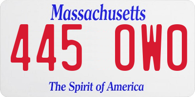 MA license plate 445OW0