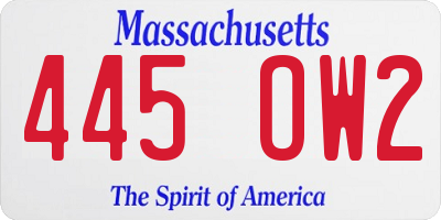 MA license plate 445OW2