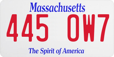 MA license plate 445OW7