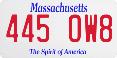 MA license plate 445OW8