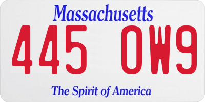 MA license plate 445OW9
