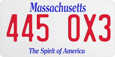 MA license plate 445OX3