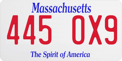 MA license plate 445OX9