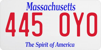 MA license plate 445OY0
