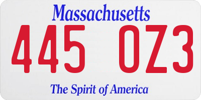 MA license plate 445OZ3