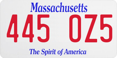 MA license plate 445OZ5