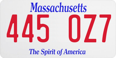 MA license plate 445OZ7