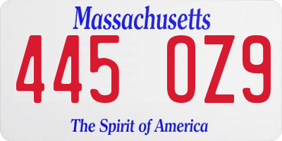 MA license plate 445OZ9