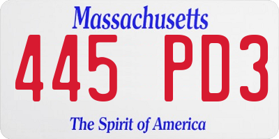 MA license plate 445PD3