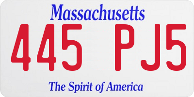 MA license plate 445PJ5