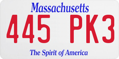 MA license plate 445PK3