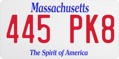 MA license plate 445PK8