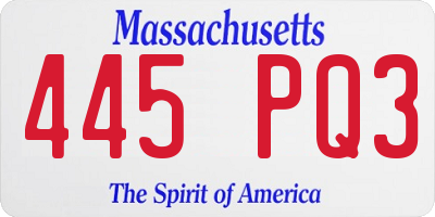 MA license plate 445PQ3