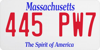 MA license plate 445PW7