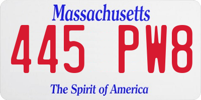 MA license plate 445PW8