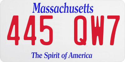 MA license plate 445QW7