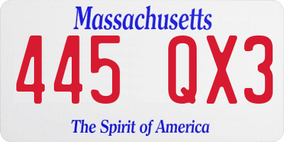 MA license plate 445QX3