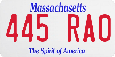 MA license plate 445RA0
