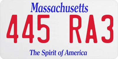 MA license plate 445RA3