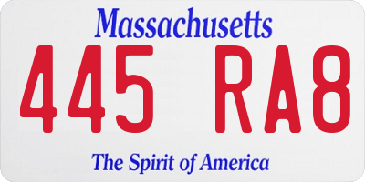 MA license plate 445RA8