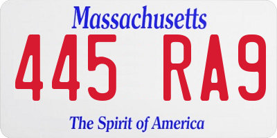 MA license plate 445RA9