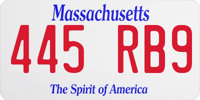 MA license plate 445RB9