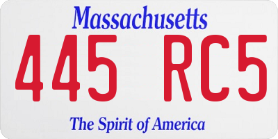 MA license plate 445RC5