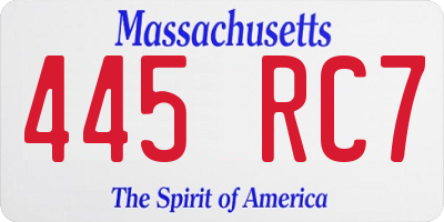MA license plate 445RC7
