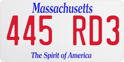 MA license plate 445RD3