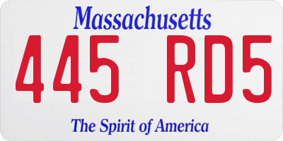 MA license plate 445RD5