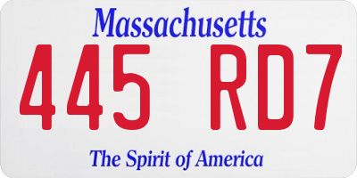 MA license plate 445RD7