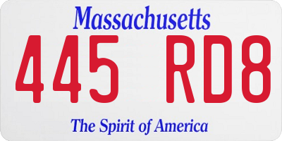 MA license plate 445RD8