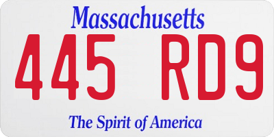 MA license plate 445RD9