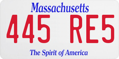 MA license plate 445RE5