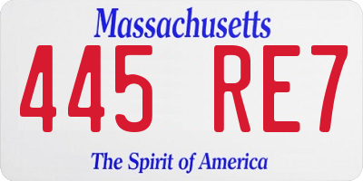 MA license plate 445RE7