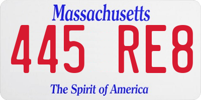 MA license plate 445RE8