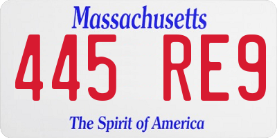 MA license plate 445RE9